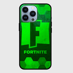 Чехол для iPhone 13 Pro Fortnite - green gradient, цвет: 3D-черный