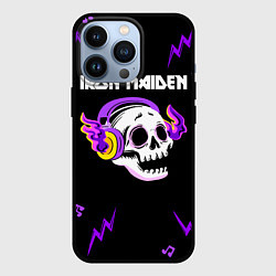 Чехол для iPhone 13 Pro Iron Maiden неоновый череп, цвет: 3D-черный