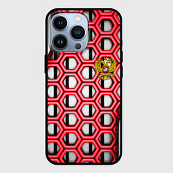 Чехол для iPhone 13 Pro Россия герб сетка метала, цвет: 3D-черный