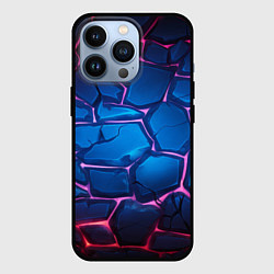 Чехол для iPhone 13 Pro Синие камни с фиолетовой подсветкой, цвет: 3D-черный