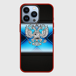 Чехол для iPhone 13 Pro Герб РФ абстракция соты, цвет: 3D-красный