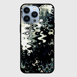 Чехол для iPhone 13 Pro Абстракция чёрно-белый с зелёным отливом, цвет: 3D-черный