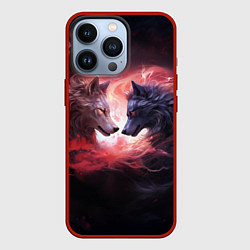 Чехол для iPhone 13 Pro Влюбленные волки разного раскраса, цвет: 3D-красный