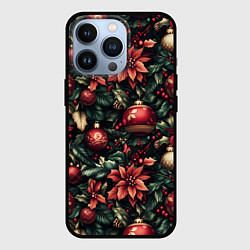 Чехол для iPhone 13 Pro Паттерн с новогодними украшениями, цвет: 3D-черный