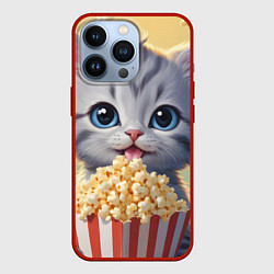 Чехол для iPhone 13 Pro Поп-корн и котенок, цвет: 3D-красный