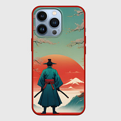 Чехол для iPhone 13 Pro Яркий самурай на закате, цвет: 3D-красный