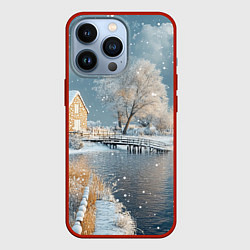 Чехол для iPhone 13 Pro Зимнее озеро пейзаж, цвет: 3D-красный