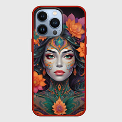 Чехол для iPhone 13 Pro Девушка с цветами, цвет: 3D-красный