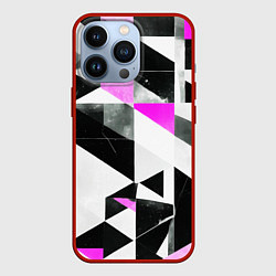 Чехол для iPhone 13 Pro Black and pink abstraction on a white background, цвет: 3D-красный