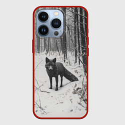 Чехол для iPhone 13 Pro Черная лиса в заснеженном лесу, цвет: 3D-красный