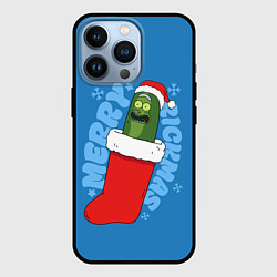 Чехол для iPhone 13 Pro Новогодний Рик огурчик - Merry Rickmas, цвет: 3D-черный