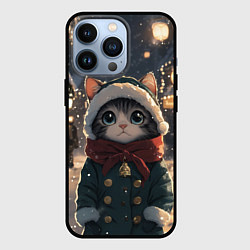 Чехол для iPhone 13 Pro Новогодний котик в городе, цвет: 3D-черный