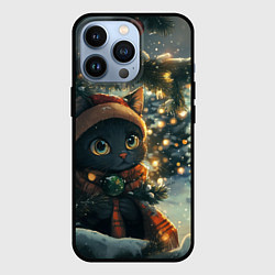 Чехол для iPhone 13 Pro Новогодний черный котик, цвет: 3D-черный