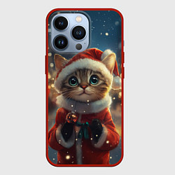 Чехол для iPhone 13 Pro Новогодний милый котенок на улице, цвет: 3D-красный