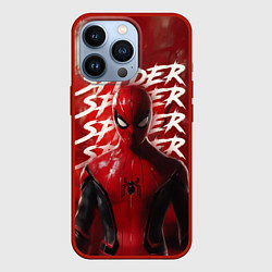 Чехол для iPhone 13 Pro Spider-man red background, цвет: 3D-красный