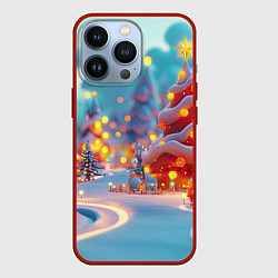 Чехол для iPhone 13 Pro Объемные новогодние елки, цвет: 3D-красный