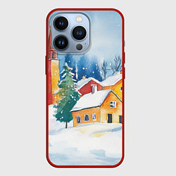 Чехол для iPhone 13 Pro Новогодний праздничный город, цвет: 3D-красный