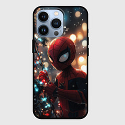 Чехол для iPhone 13 Pro Человек-паук любуется елкой, цвет: 3D-черный