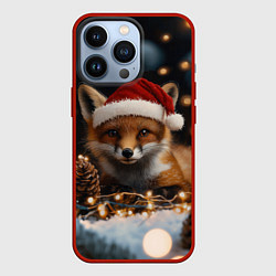 Чехол для iPhone 13 Pro Лисица в новогодней шапочке, цвет: 3D-красный