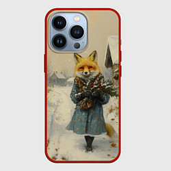Чехол для iPhone 13 Pro Лисица в новогодней деревне, цвет: 3D-красный