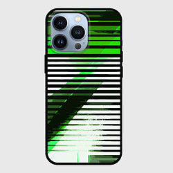 Чехол для iPhone 13 Pro Зелёно-чёрные полосы на белом фоне, цвет: 3D-черный