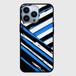 Чехол для iPhone 13 Pro Бело-синие диагональные полосы на чёрном фоне, цвет: 3D-черный