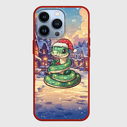 Чехол для iPhone 13 Pro Змейка и снег, цвет: 3D-красный