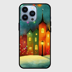 Чехол для iPhone 13 Pro Разноцветные новогодние дома, цвет: 3D-черный