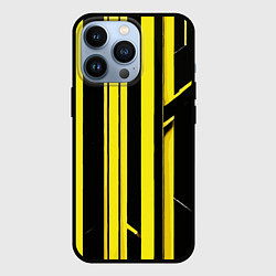 Чехол для iPhone 13 Pro Толстые жёлтые полосы на чёрном фоне, цвет: 3D-черный