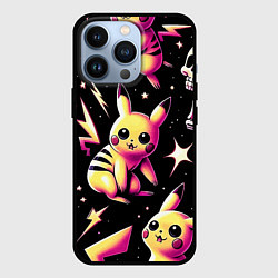 Чехол для iPhone 13 Pro Pikachu and skeletons - pattern, цвет: 3D-черный