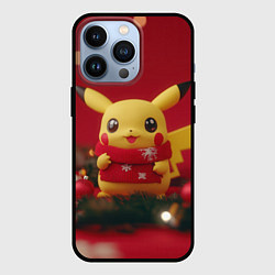 Чехол для iPhone 13 Pro Пикачу новогодний в красном шарфе, цвет: 3D-черный