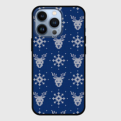 Чехол для iPhone 13 Pro Вязаный зимний узор с оленями и снежинками, цвет: 3D-черный