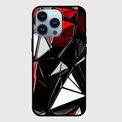 Чехол для iPhone 13 Pro Красно-белые рельефные треугольники на чёрном фоне, цвет: 3D-черный
