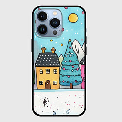 Чехол для iPhone 13 Pro Новогодние рисованные домики, цвет: 3D-черный