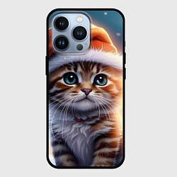 Чехол для iPhone 13 Pro Новогодний котенок в шапочке, цвет: 3D-черный