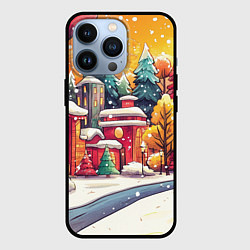 Чехол для iPhone 13 Pro Новогодний город в оранжевых оттенках, цвет: 3D-черный