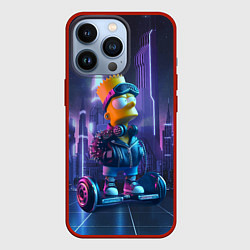 Чехол для iPhone 13 Pro Bart Simpson on a gyro scooter - ai art, цвет: 3D-красный