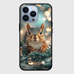 Чехол для iPhone 13 Pro Новогодняя белочка в елочке, цвет: 3D-черный