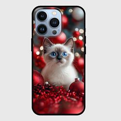 Чехол для iPhone 13 Pro Новогодняя пушистая сиамская кошка, цвет: 3D-черный