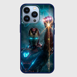 Чехол для iPhone 13 Pro Железный человек с перчаткой бесконечности, цвет: 3D-тёмно-синий