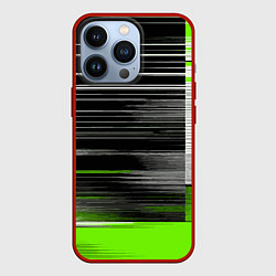 Чехол для iPhone 13 Pro Белые вертикальные полосы на чёрно-зелёном фоне, цвет: 3D-красный