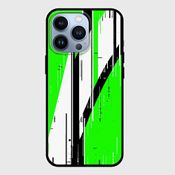 Чехол для iPhone 13 Pro Black and white vertical stripes on a green backgr, цвет: 3D-черный