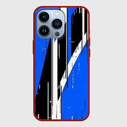 Чехол для iPhone 13 Pro Чёрно-белые вертикальные полосы на синем фоне, цвет: 3D-красный