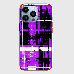 Чехол для iPhone 13 Pro Фиолетово-белый гранж на чёрном фоне, цвет: 3D-красный