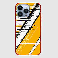 Чехол для iPhone 13 Pro Чёрно-белые глитч полосы на жёлтом фоне, цвет: 3D-красный