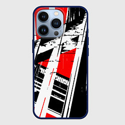 Чехол для iPhone 13 Pro Чёрно-белые абстрактные линии на красном фоне, цвет: 3D-тёмно-синий