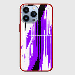 Чехол для iPhone 13 Pro Вертикальные чёрно-белые линии на фиолетовом фоне, цвет: 3D-красный