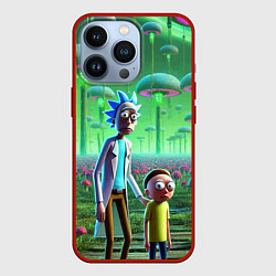 Чехол для iPhone 13 Pro Рик и Морти в фантастическом неоновом грибном лесу, цвет: 3D-красный