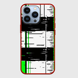 Чехол для iPhone 13 Pro Зелёные и чёрные полосы на белом фоне, цвет: 3D-красный