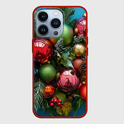 Чехол для iPhone 13 Pro Разноцветные новогодние шарики, цвет: 3D-красный